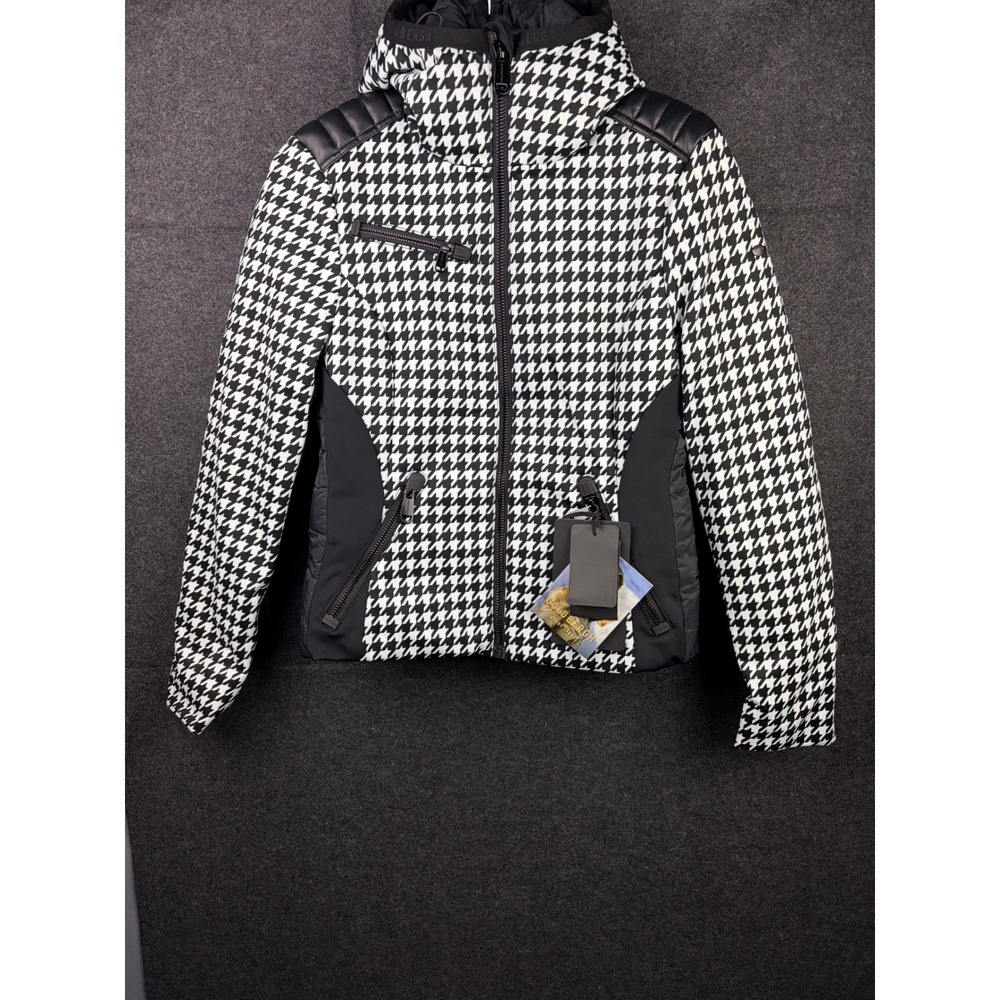Goldbergh Kate Ski Jacket Houndstooth Black White Hooded Puffer US 10 nwt $900